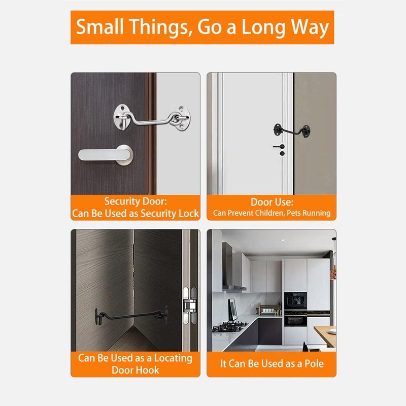 Mgoodoo 2 Pack 10 Inch Hook and Eye Latch, Heavy Duty Stainless Steel Barn Door Lock Gate Cabin Hook with 8 Mounting Screws for Sliding Door, Gate, Cabinet, Window, Shed (Silver) - Image 3